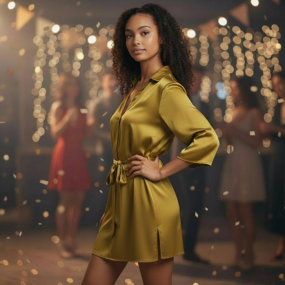 ✨ ZARA Satin Shirt Dress – Olive Gold | Size M | NWT ✨
